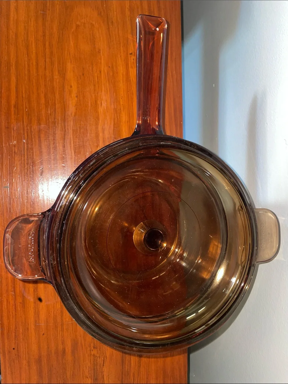 Vintage Corning Visions Amber Glass 1.5L Double Boiler Saucepan Set w Lid